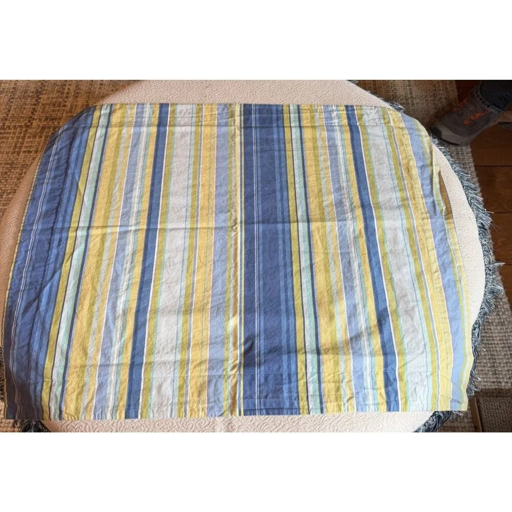 Pottery Barn Striped  Sham Pillow Cover Blue Yellow Cotton Standard Set Of 2
